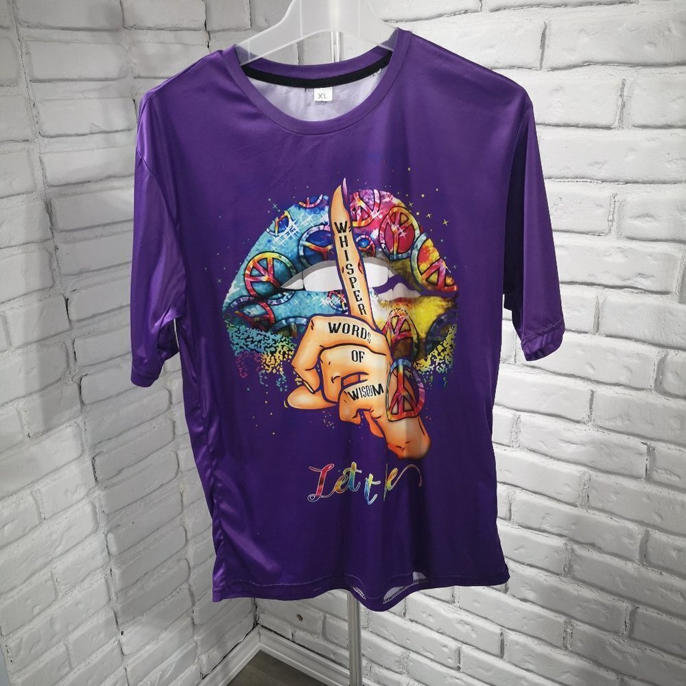 Purple Ladies XL Let It Be Short Sleeves Straight Fit Round Neck T-shirt